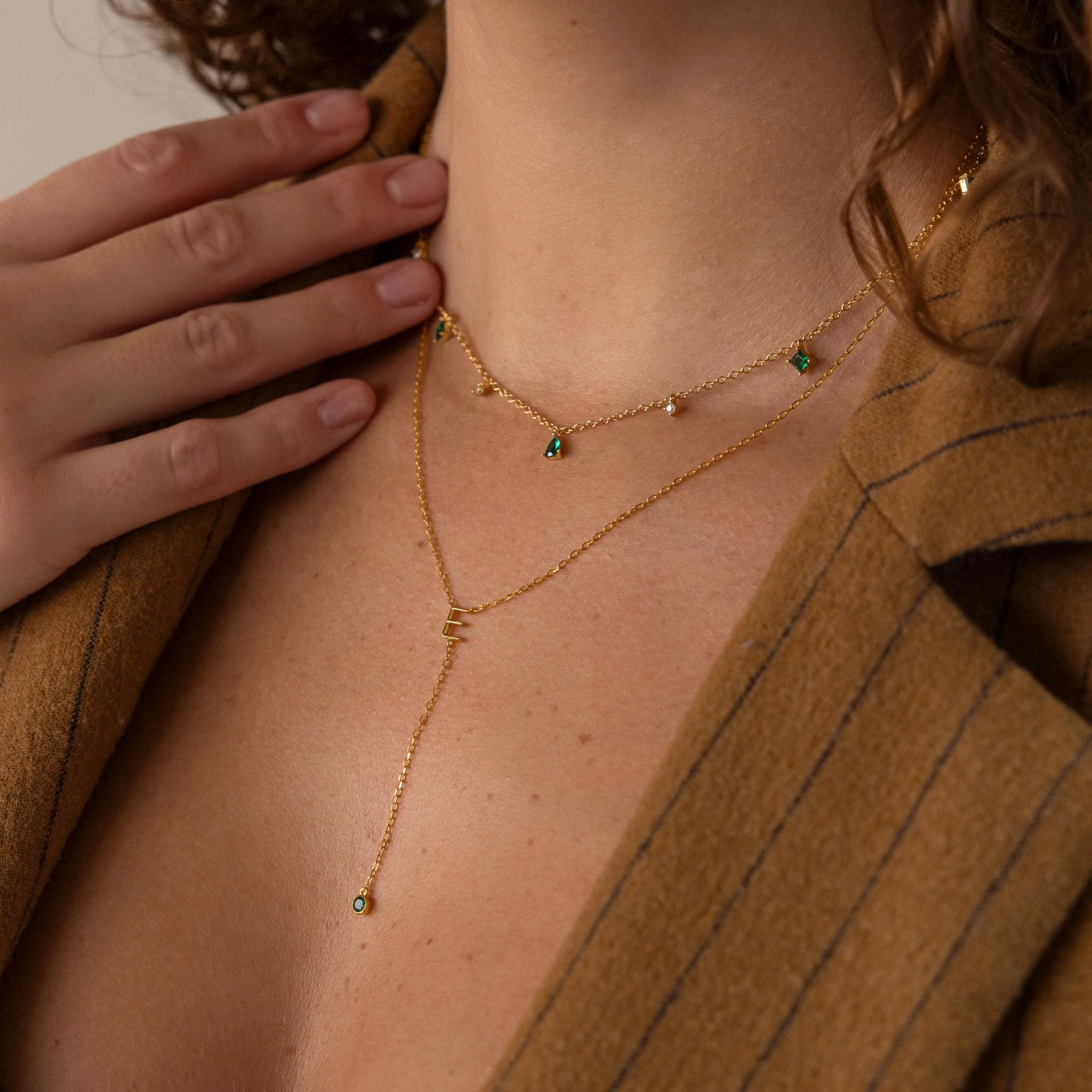 Initial Birthstone Lariat Necklace Silver 18K Gold Plated