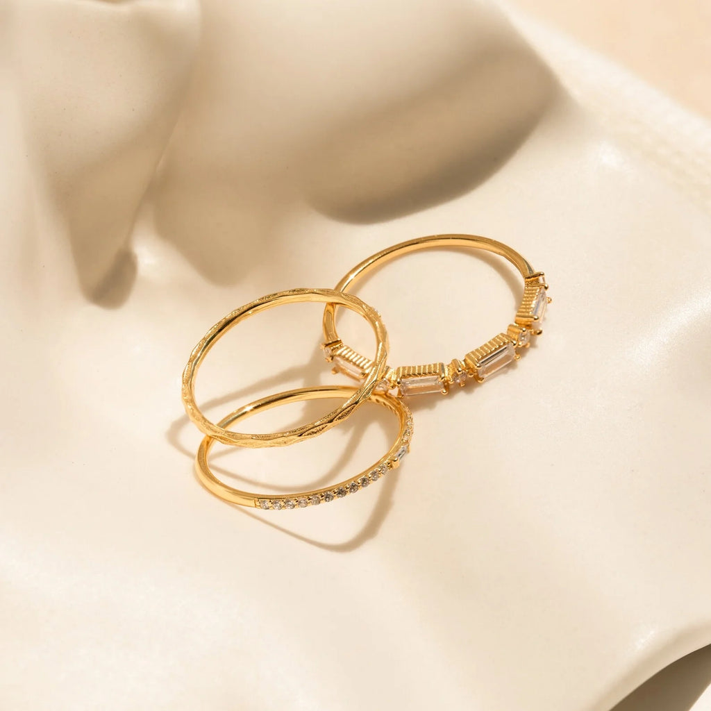 Diamond Stacking Ring Set Silver 18K Gold Plated