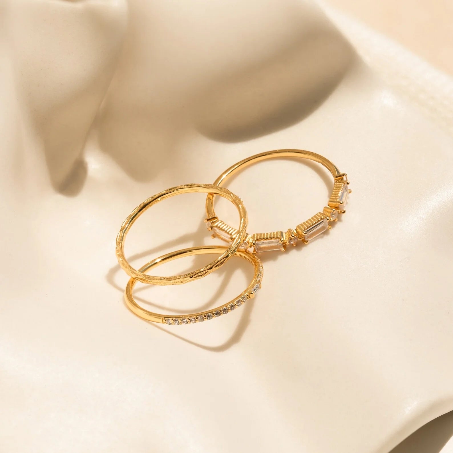 Diamond Stacking Ring Set Silver 18K Gold Plated