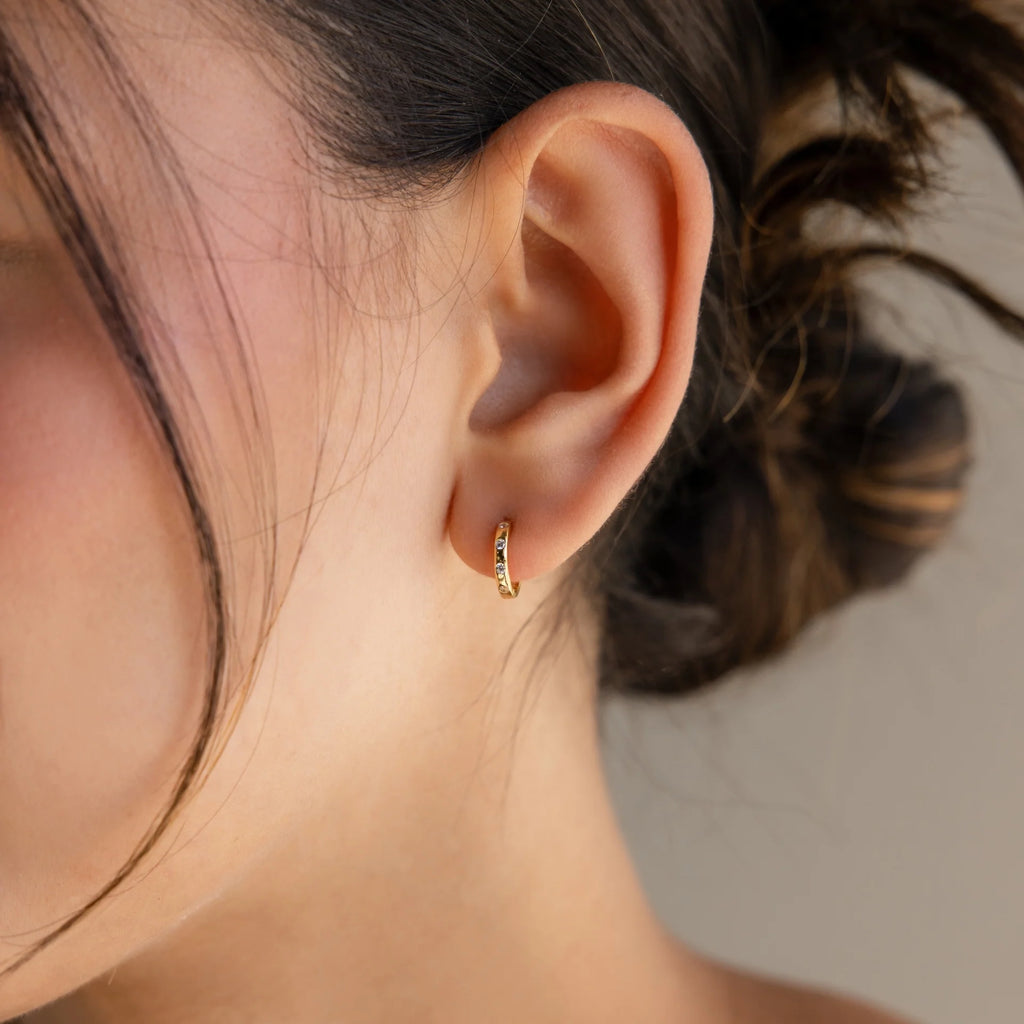 Mini Diamond Sprinkle Huggies Silver 18K Gold Plated