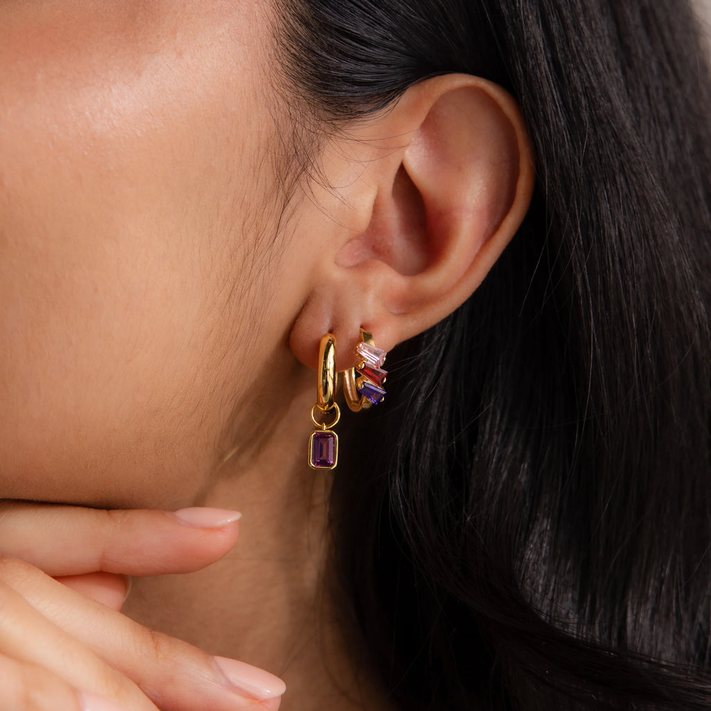 Multiple Tapered Birthstone Huggies Silver 18K Gold Plated