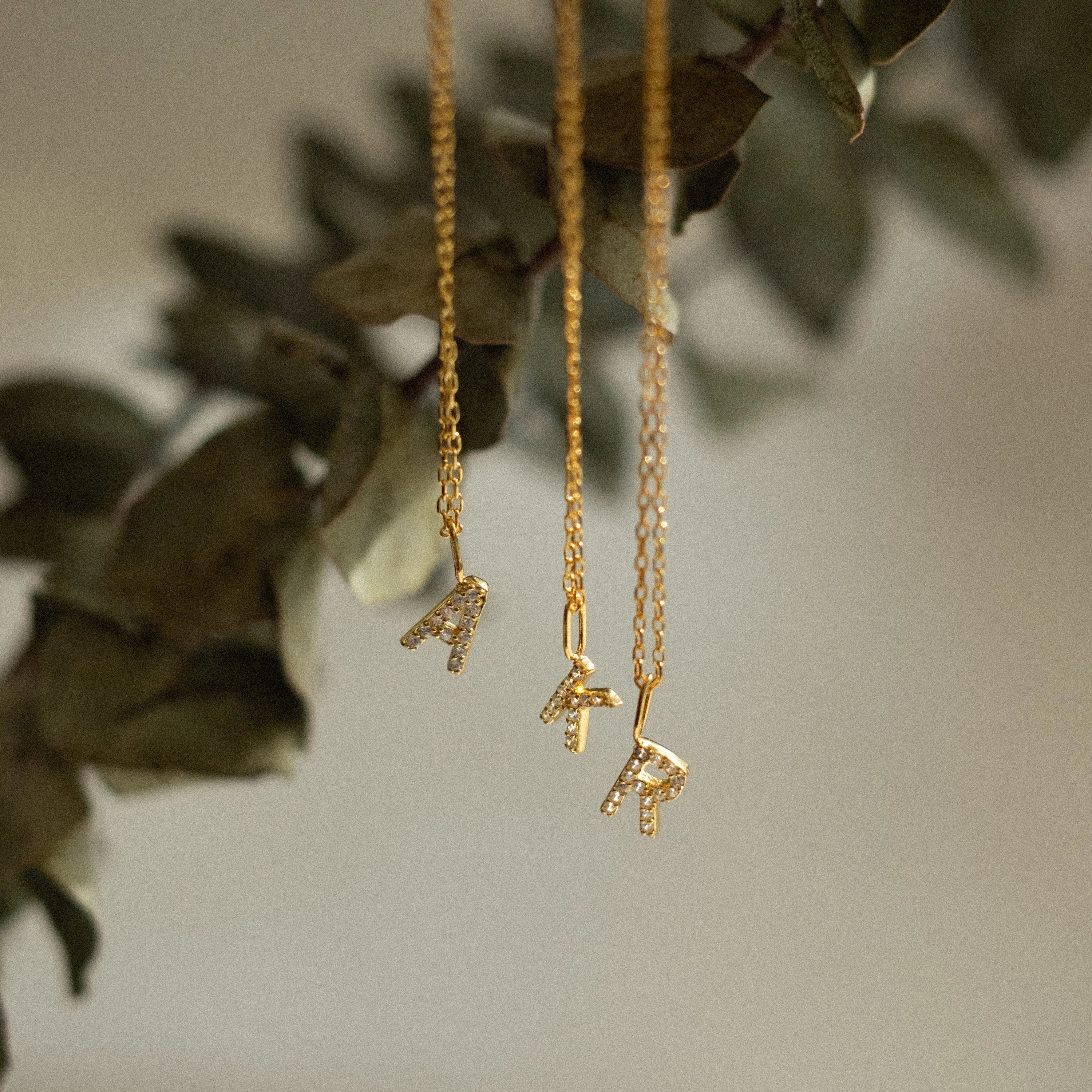 Dangling Pave Initial Necklace Silver 18K Gold Plated