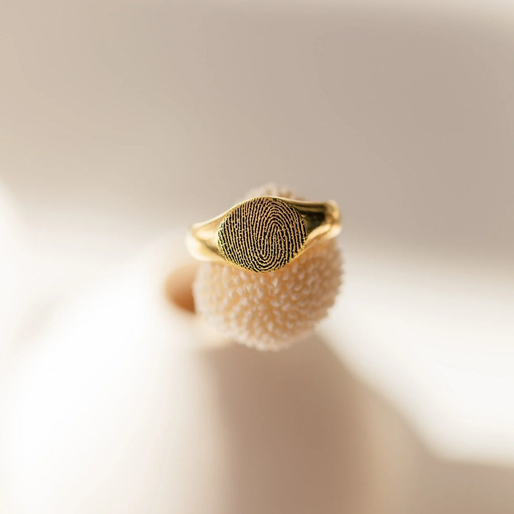 Fingerprint Signet Ring Silver 18K Gold Plated