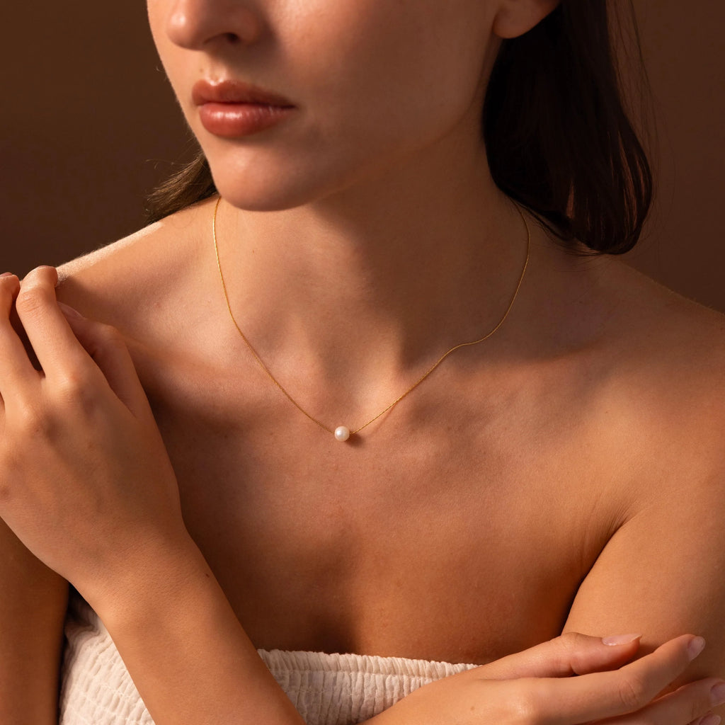 Dainty Pearl Dot Necklace Silver 18K Gold Plated