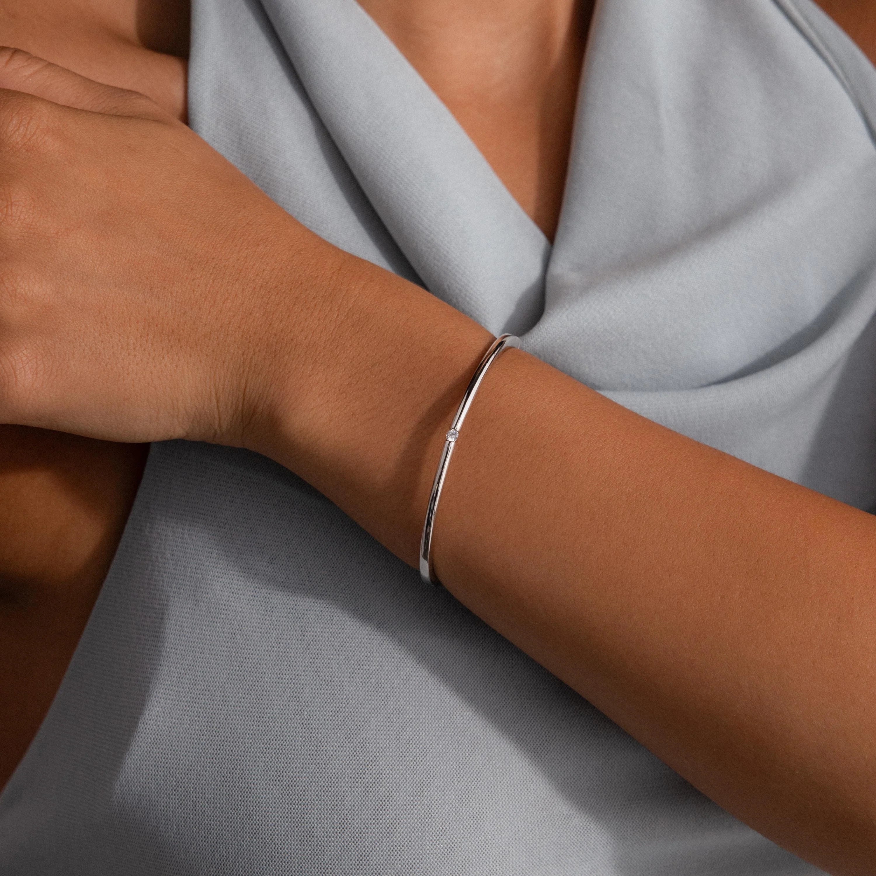 Skinny Diamond Bangle Silver 18K Gold Plated