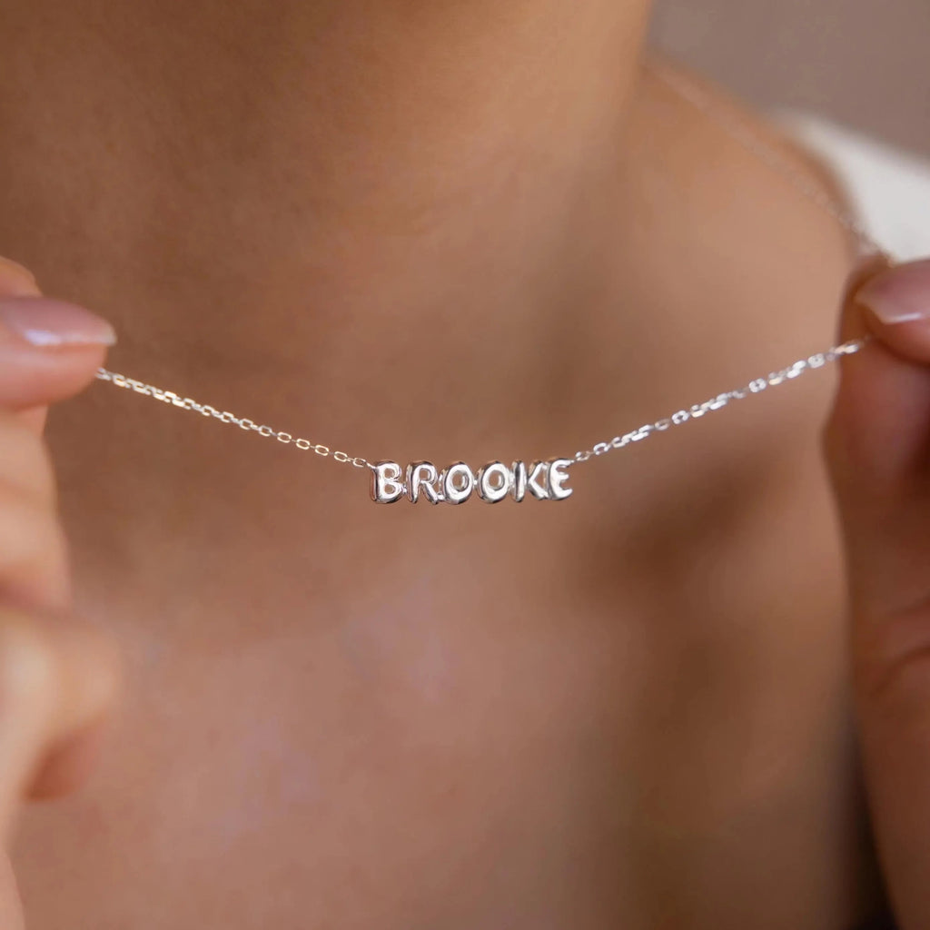 Tiny Bubble Name Necklace Silver 18K Gold Plated