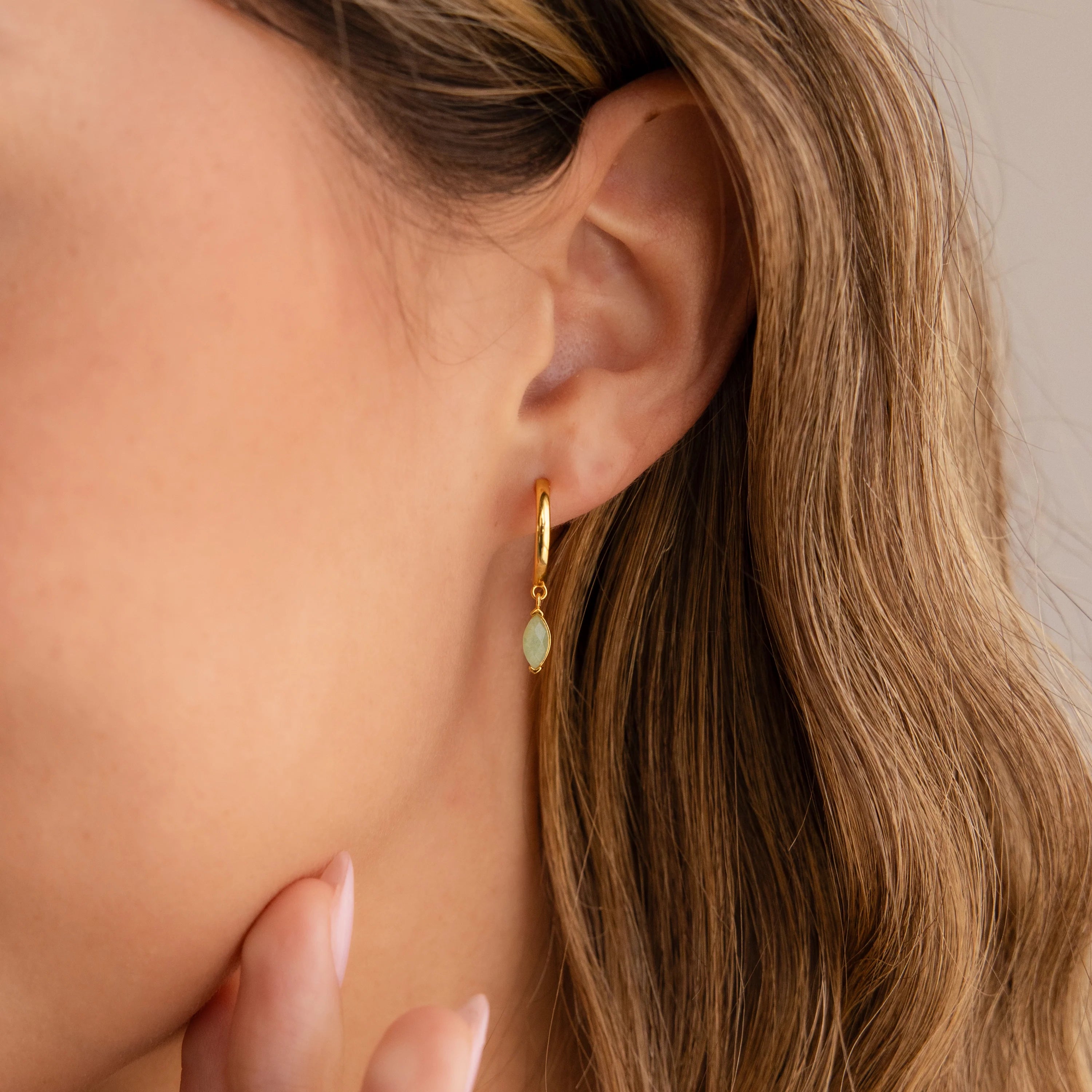 Jade Marquise Cut Huggies Silver 18K Gold Plated