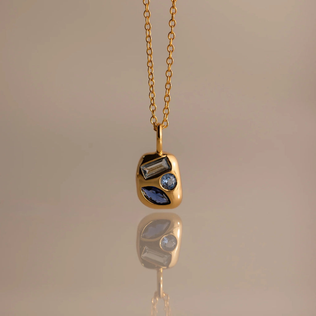 Mixed Blue Zircon Capsule Necklace Silver 18K Gold Plated