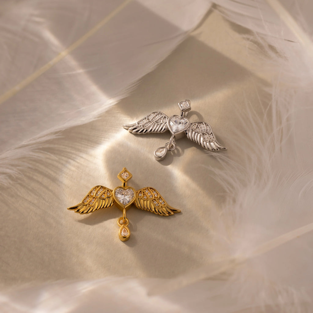 Diamond Angel Wing Charm Silver 18K Gold Plated