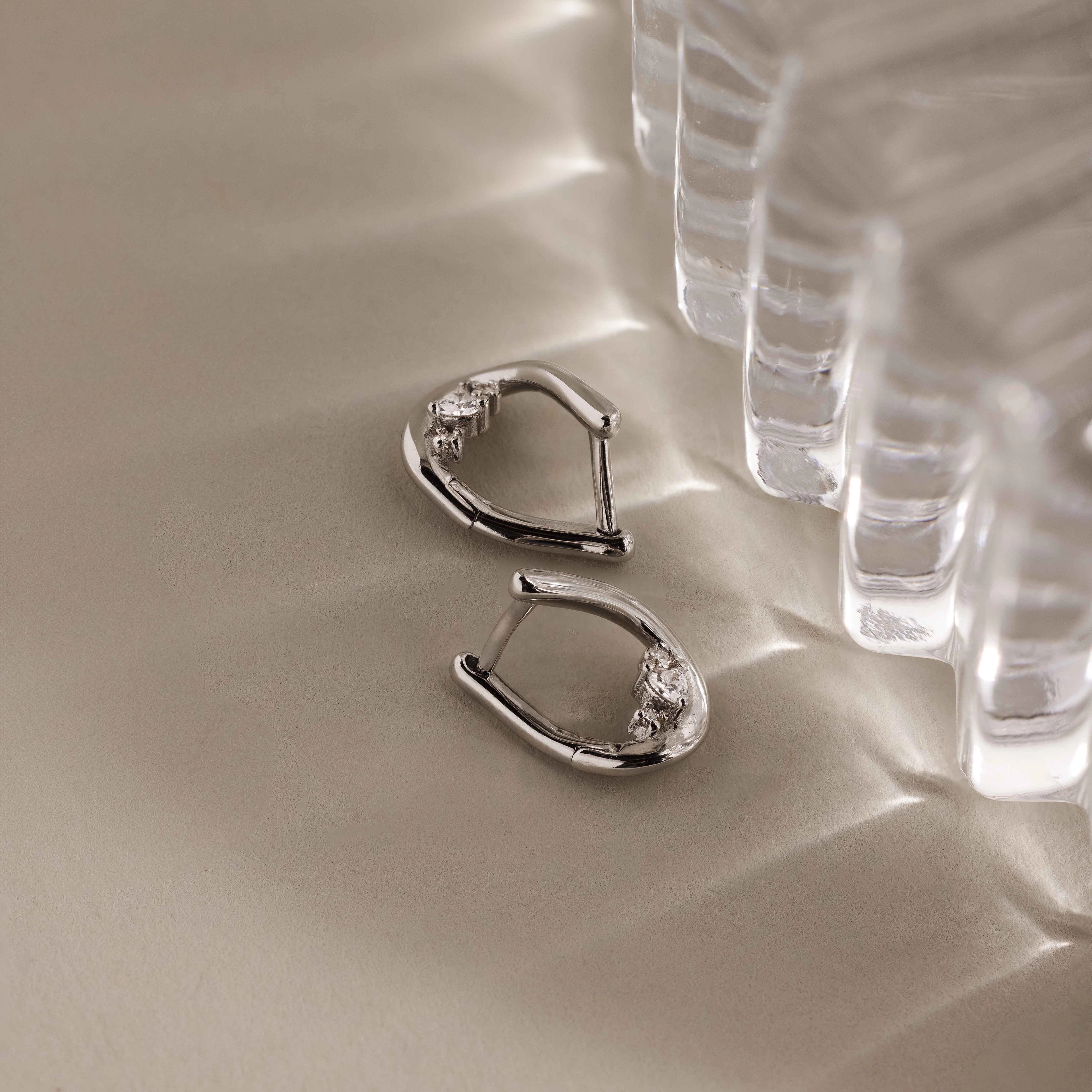 Curved Diamond Teardrop Hoops Silver 18K Gold Plated
