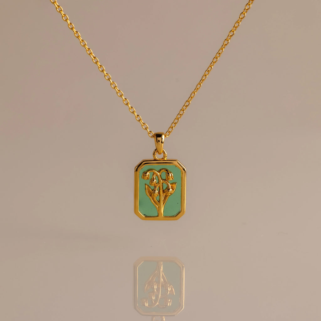 Emerald Birth Flower Charm Necklace Silver 18K Gold Plated