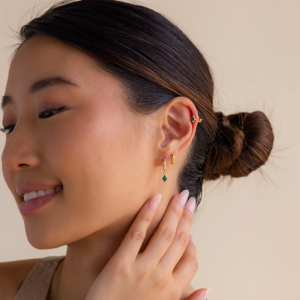 Emerald Earrings Set Silver 18K Gold Plated