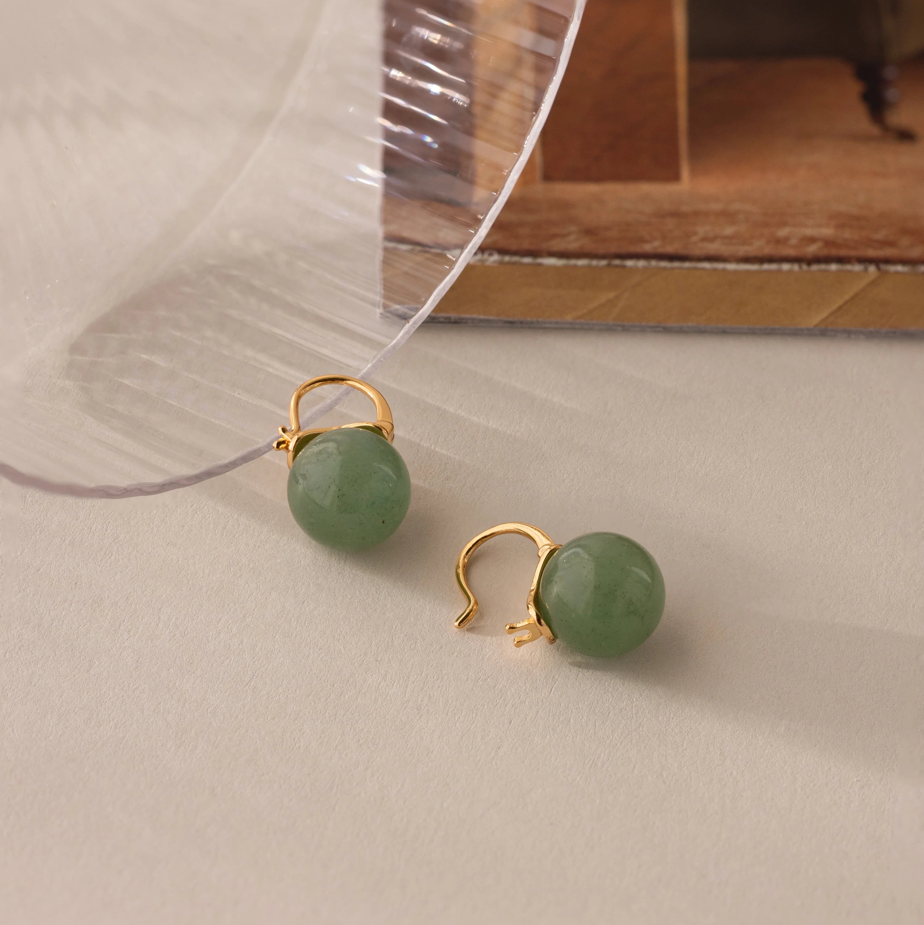Jade Dome Drop Earrings Silver 18K Gold Plated