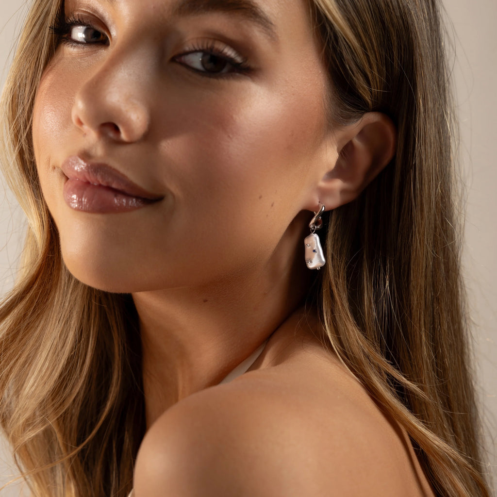 Starry Baroque Pearl Charm Hoops Silver 18K Gold Plated