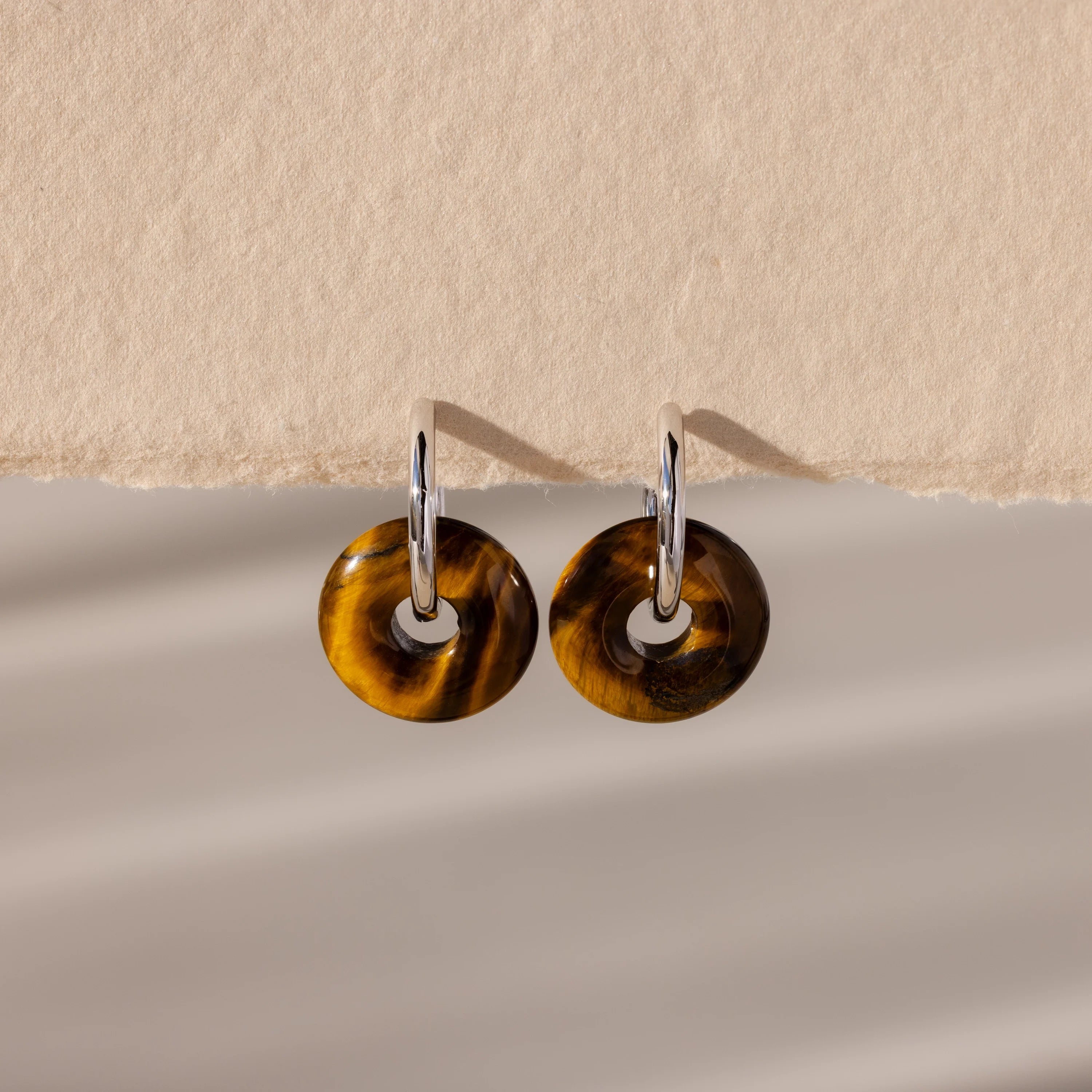 Tiger's Eye Duo Hoops Silver 18K Gold Plated
