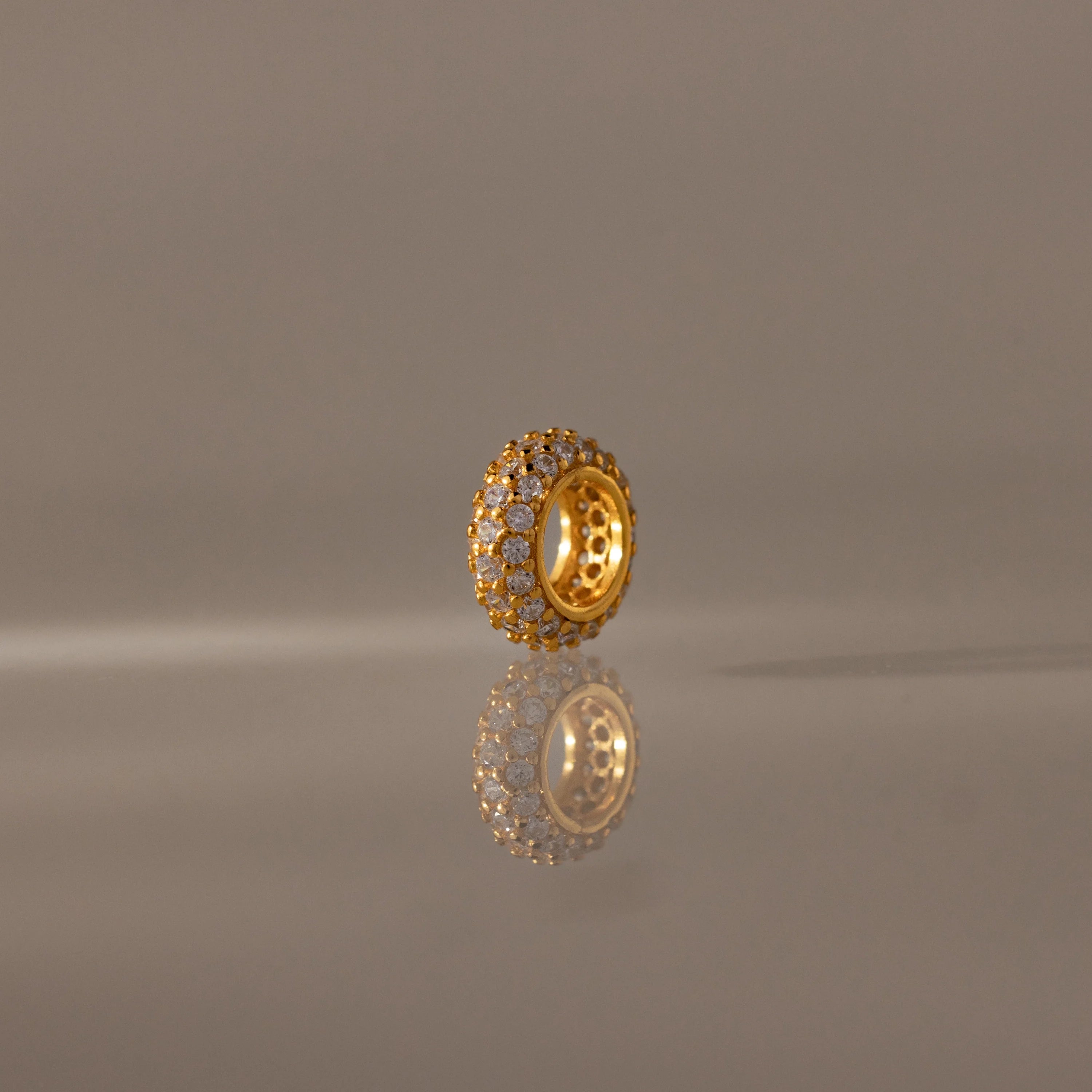 Pave Diamond Charm Spacer Silver 18K Gold Plated