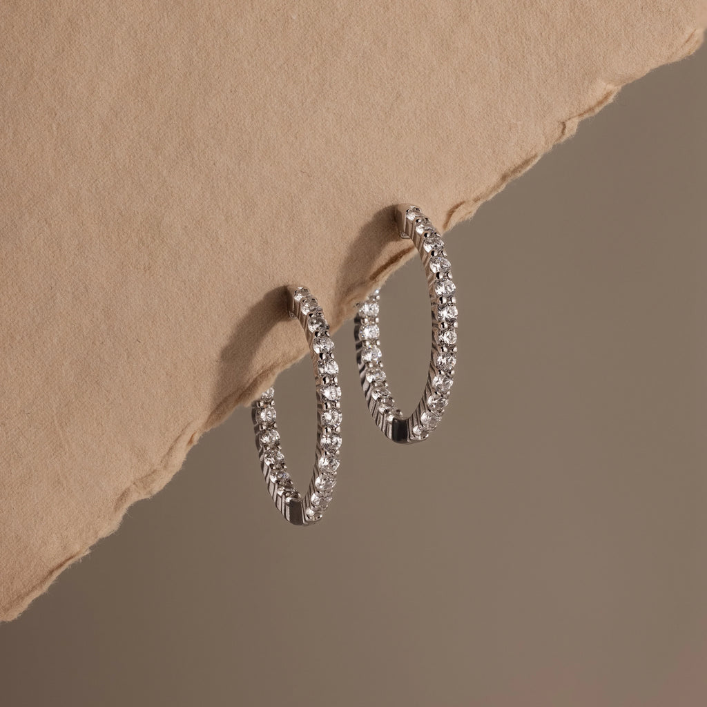 Diamond Inside Out Hoops Silver 18K Gold Plated