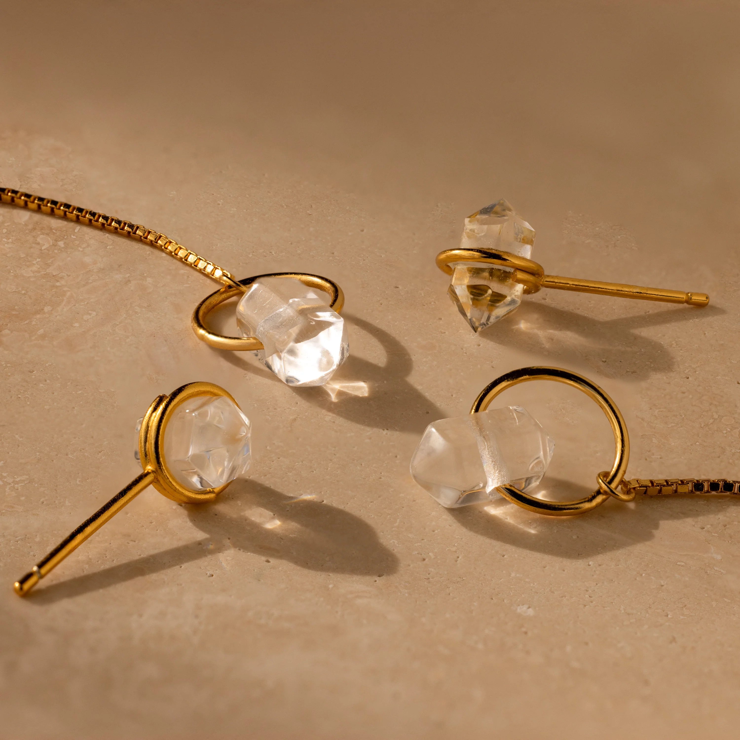 Herkimer Diamond Earrings Silver 18K Gold Plated