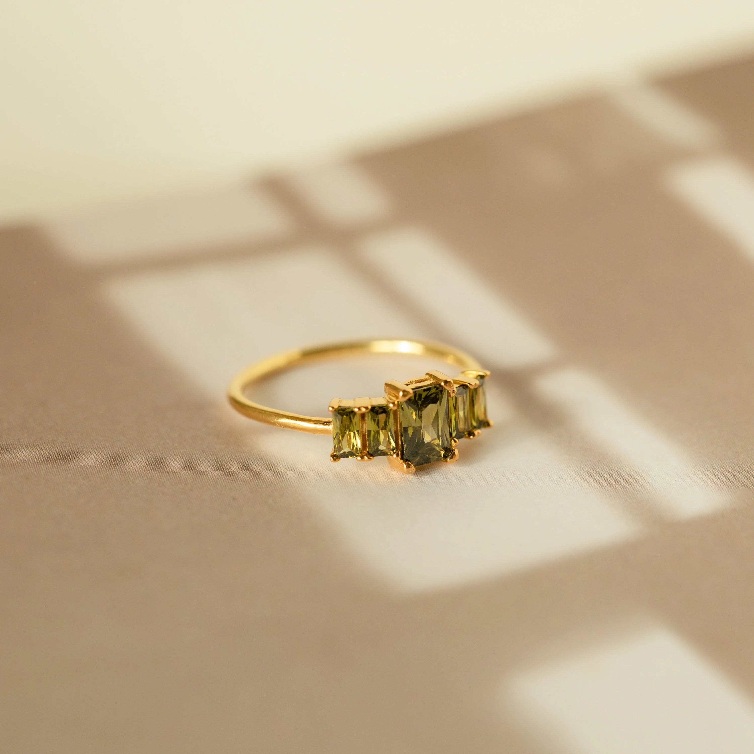 Art Deco Birthstone Ring Silver 18K Gold Plated