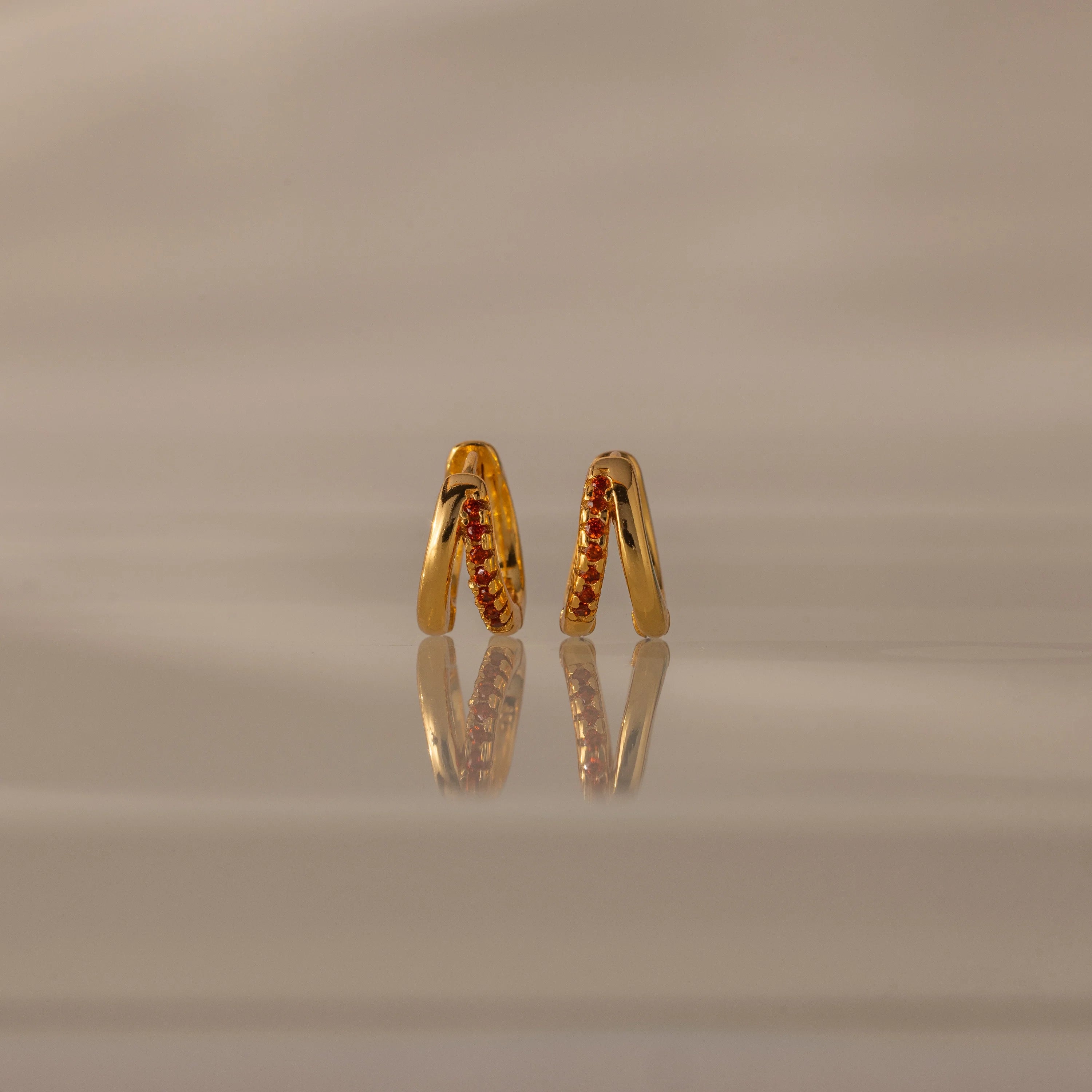 Amelia Duo Garnet Huggies Silver 18K Gold Plated