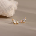 Marquise Diamond & Pearl Studs Silver 18K Gold Plated