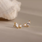 Marquise Diamond & Pearl Studs Silver 18K Gold Plated