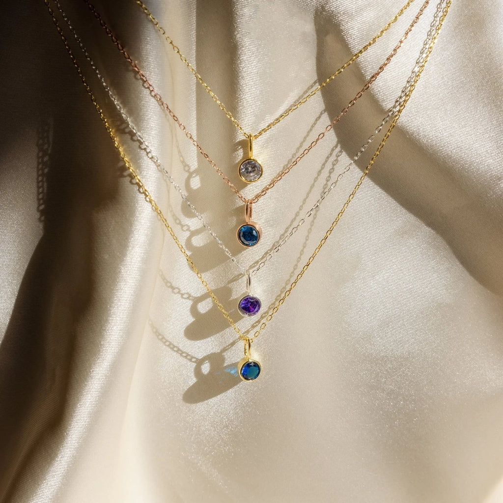 Custom Birthstone Necklace Silver 18K Gold Plated