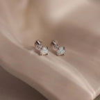 Opal & Diamond Flatback Studs Silver 18K Gold Plated