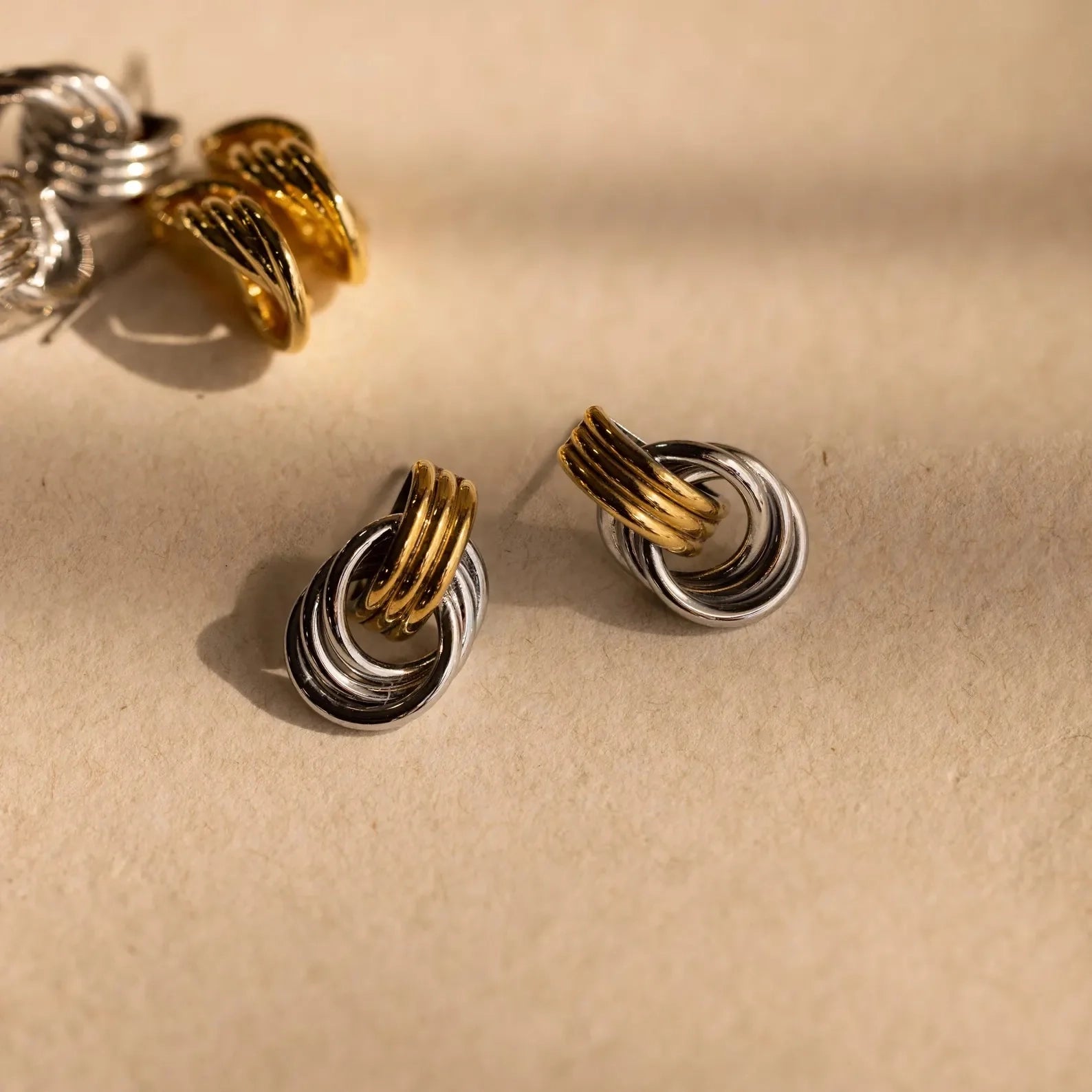 Mini Triple Knot Earrings Silver 18K Gold Plated