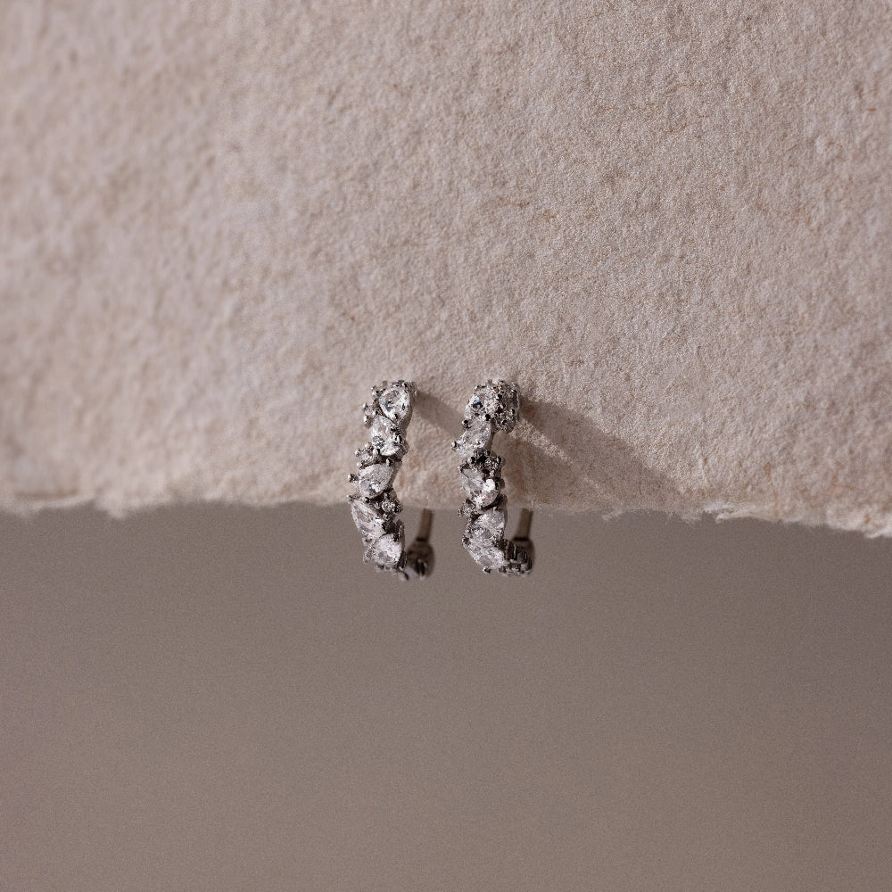 Sprinkle Diamond Huggies Silver 18K Gold Plated