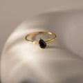 Teardrop Onyx & Pearl Ring Silver 18K Gold Plated