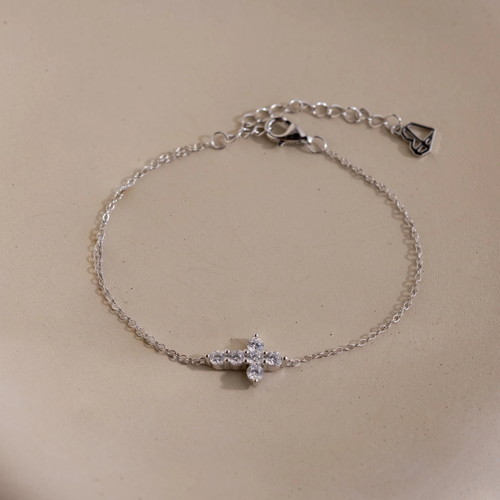 Diamond Cross Bracelet  Silver 18K Gold Plated
