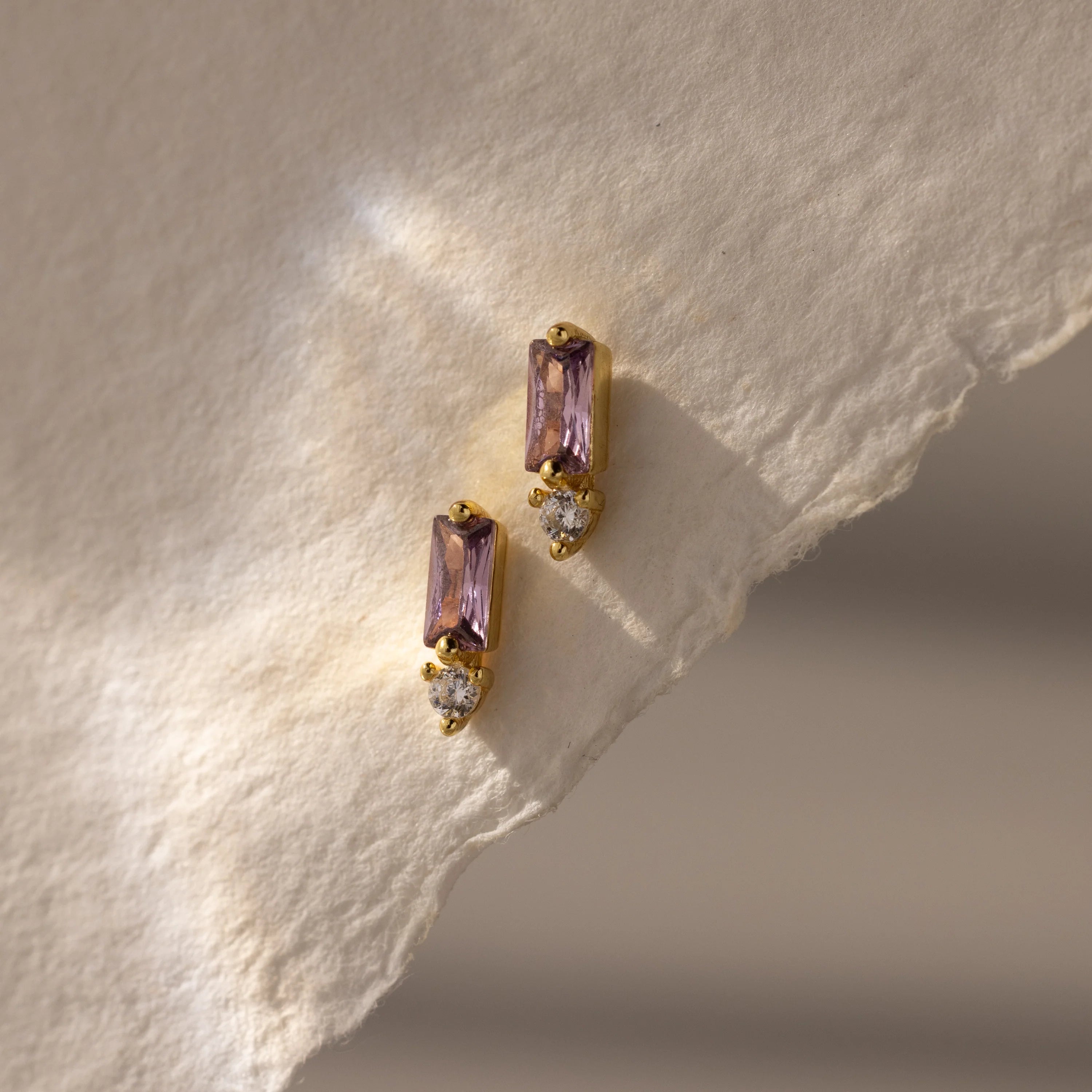 Diamond Baguette Cut Alexandrite Drop Studs Silver 18K Gold Plated