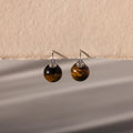 Tiger's Eye Dome Drop Earrings Silver 18K Gold Plated