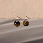 Tiger's Eye Dome Drop Earrings Silver 18K Gold Plated