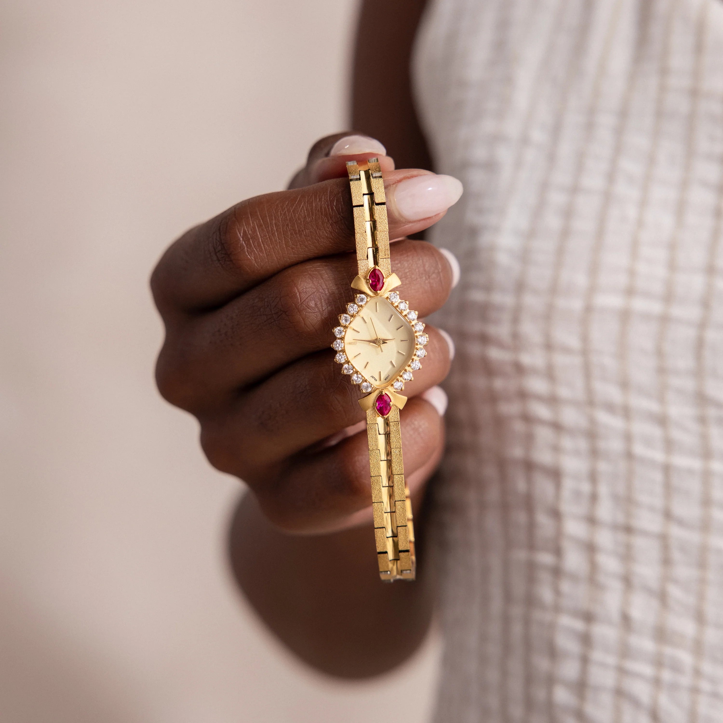 Art Deco Ruby Timepiece Silver 18K Gold Plated