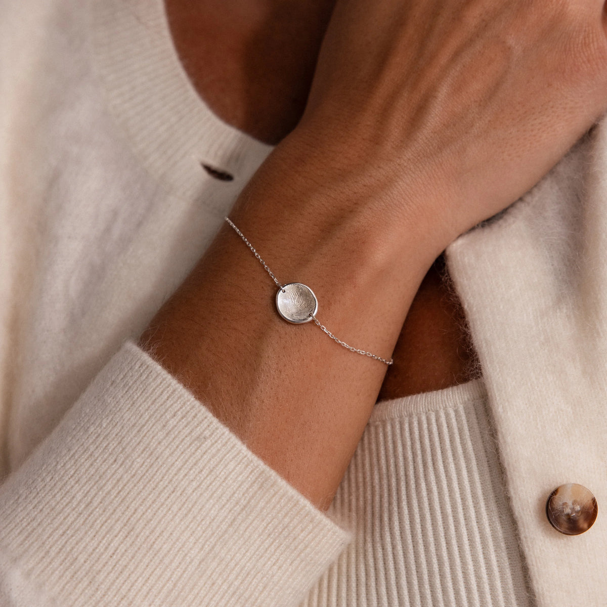 Dainty Organic Fingerprint Bracelet Silver 18K Gold Plated