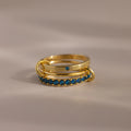 Triple Linked Blue Zircon Ring Set Silver 18K Gold Plated