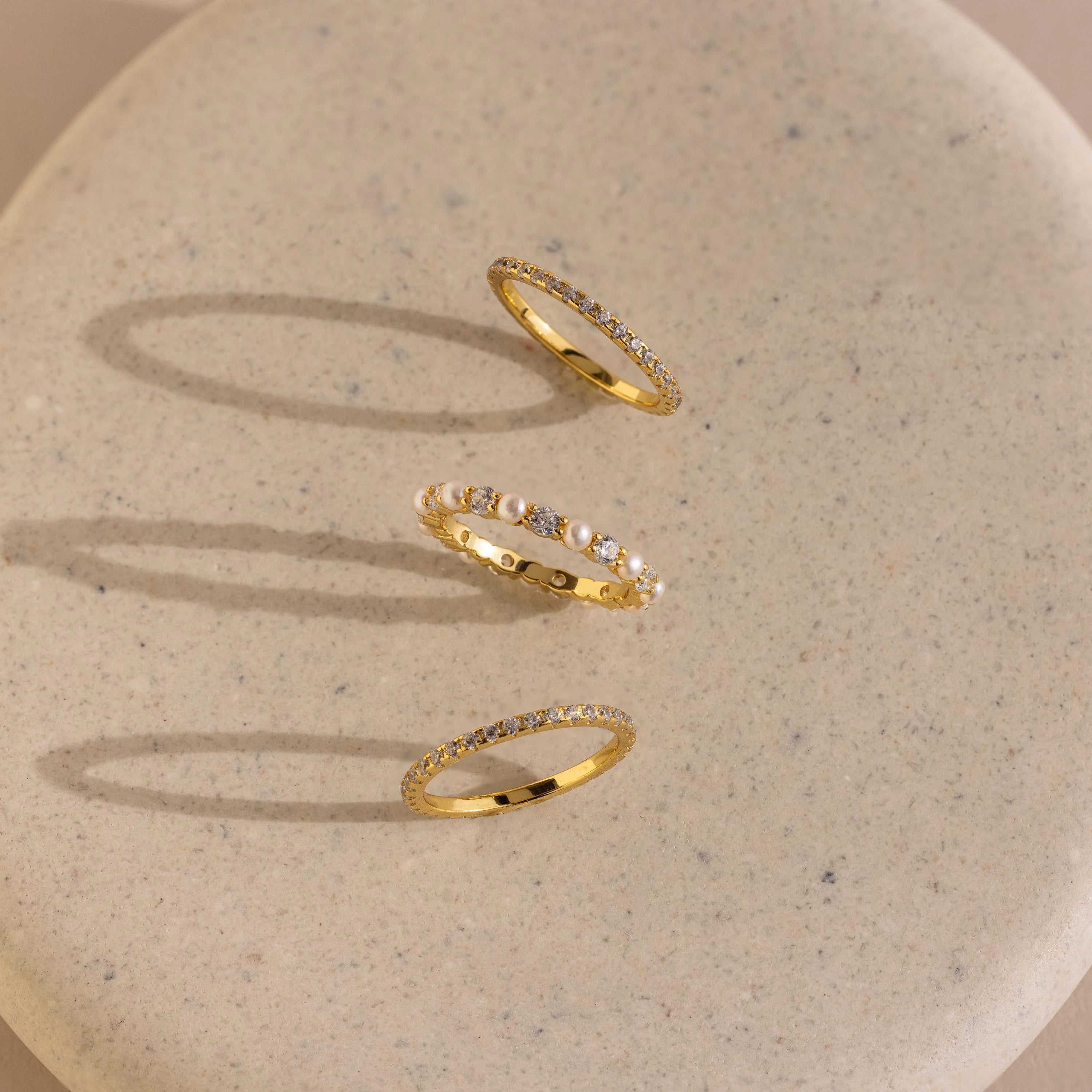 Diamond Eternity Ring Set Silver 18K Gold Plated