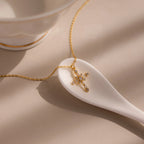 Vintage Diamond Cross Necklace Silver 18K Gold Plated
