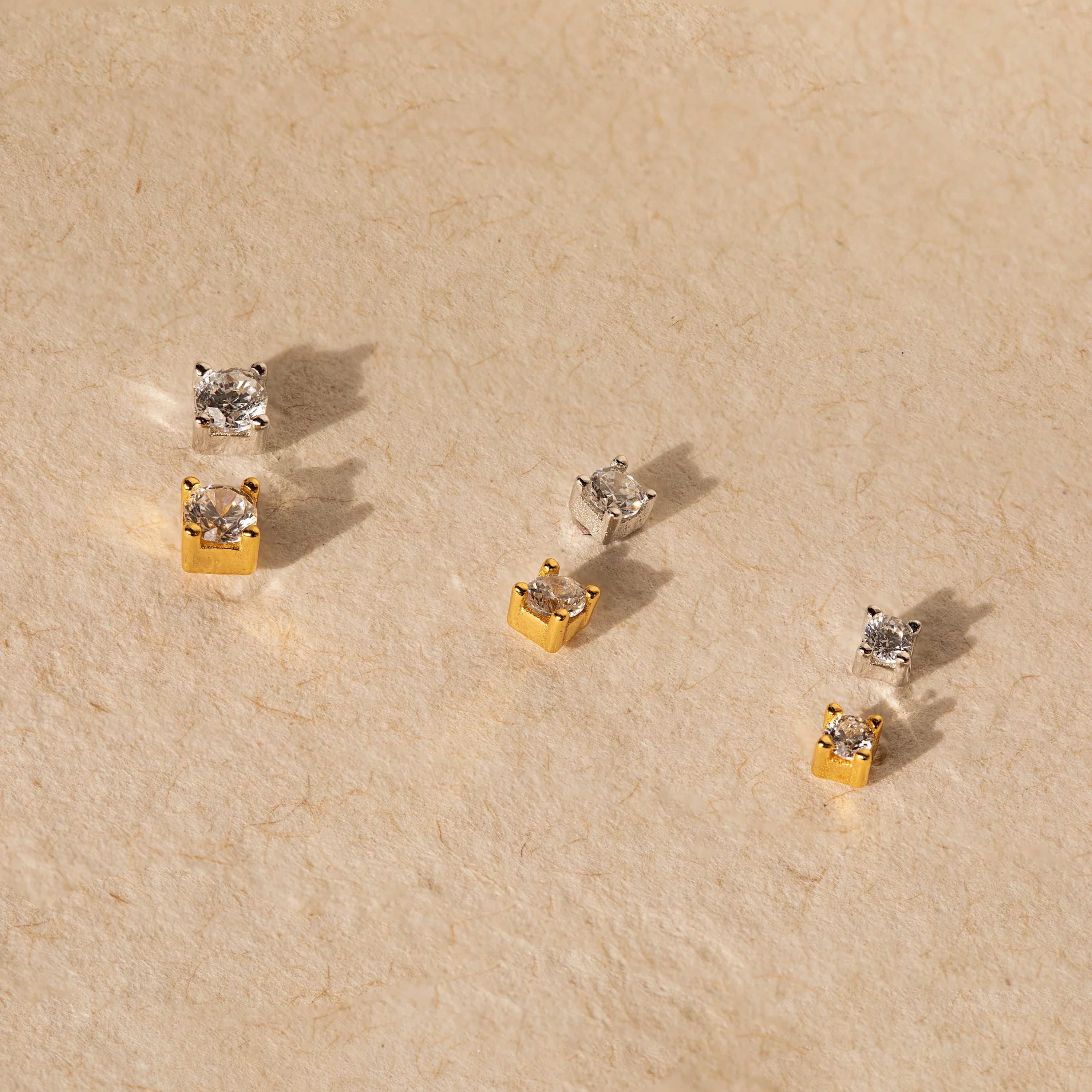 Diamond Flatback Studs Set Silver 18K Gold Plated