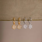 Diamond Poinsettia Charm Hoops Silver 18K Gold Plated