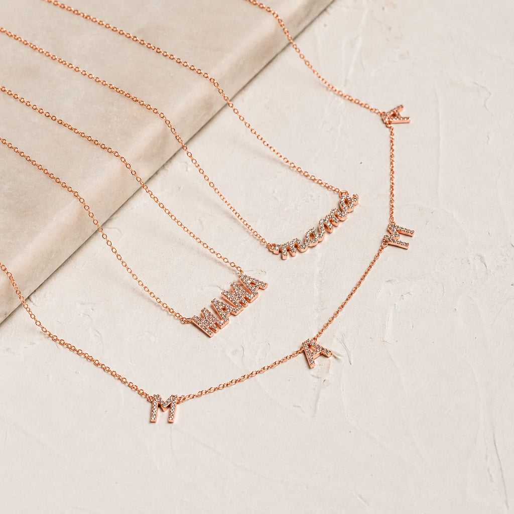 Pave Mama Script Necklace