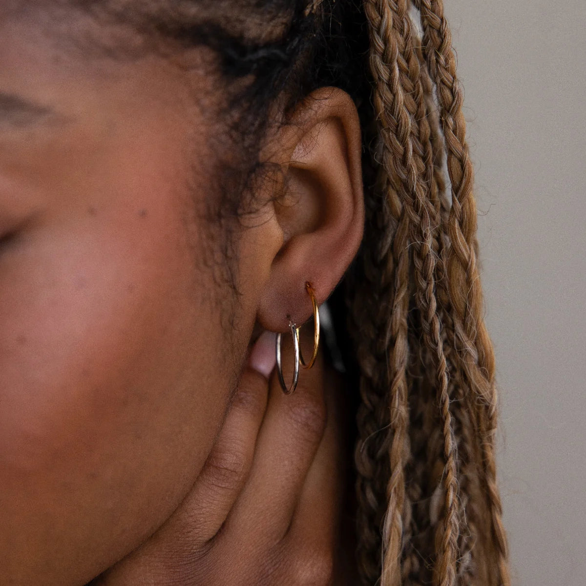 Thin Hoop Earrings Silver 18K Gold Plated