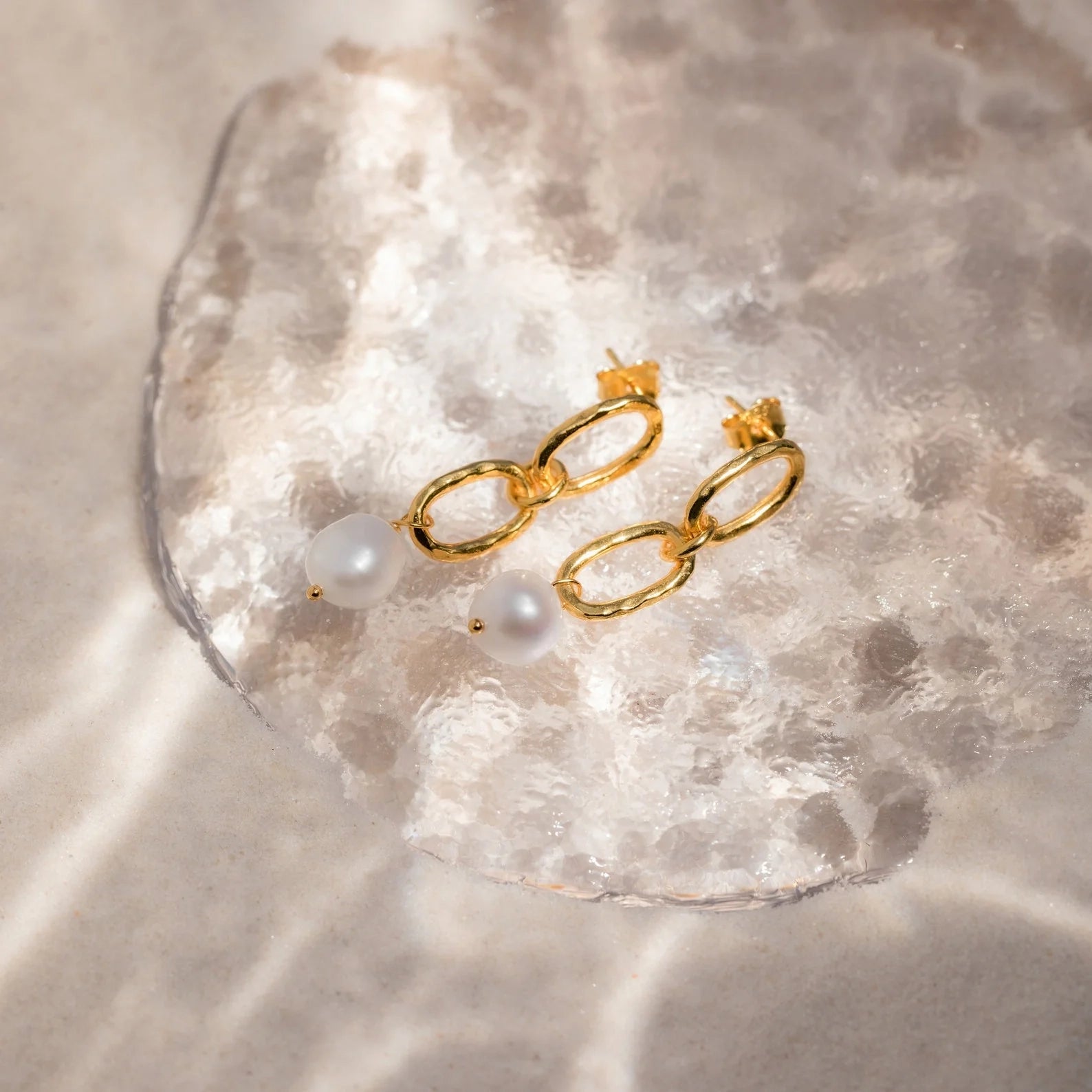 Pearl Drop Link Studs Silver 18K Gold Plated