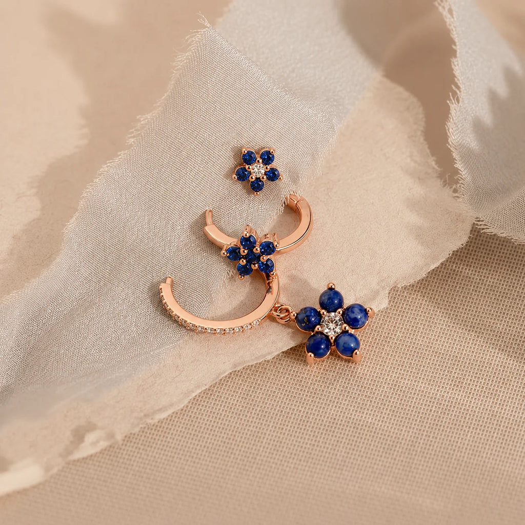 Sapphire Flower Earrings Set