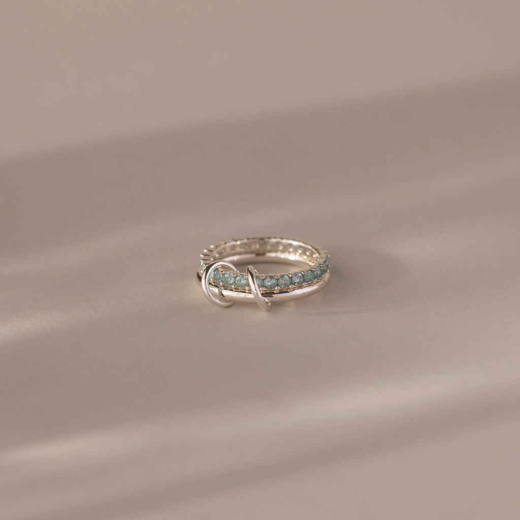 Aquamarine Duo Linked Ring Set Silver 18K Gold Plated