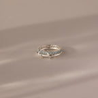 Aquamarine Duo Linked Ring Set Silver 18K Gold Plated
