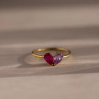 Toi et Moi Teardrop Heart Ring Silver 18K Gold Plated