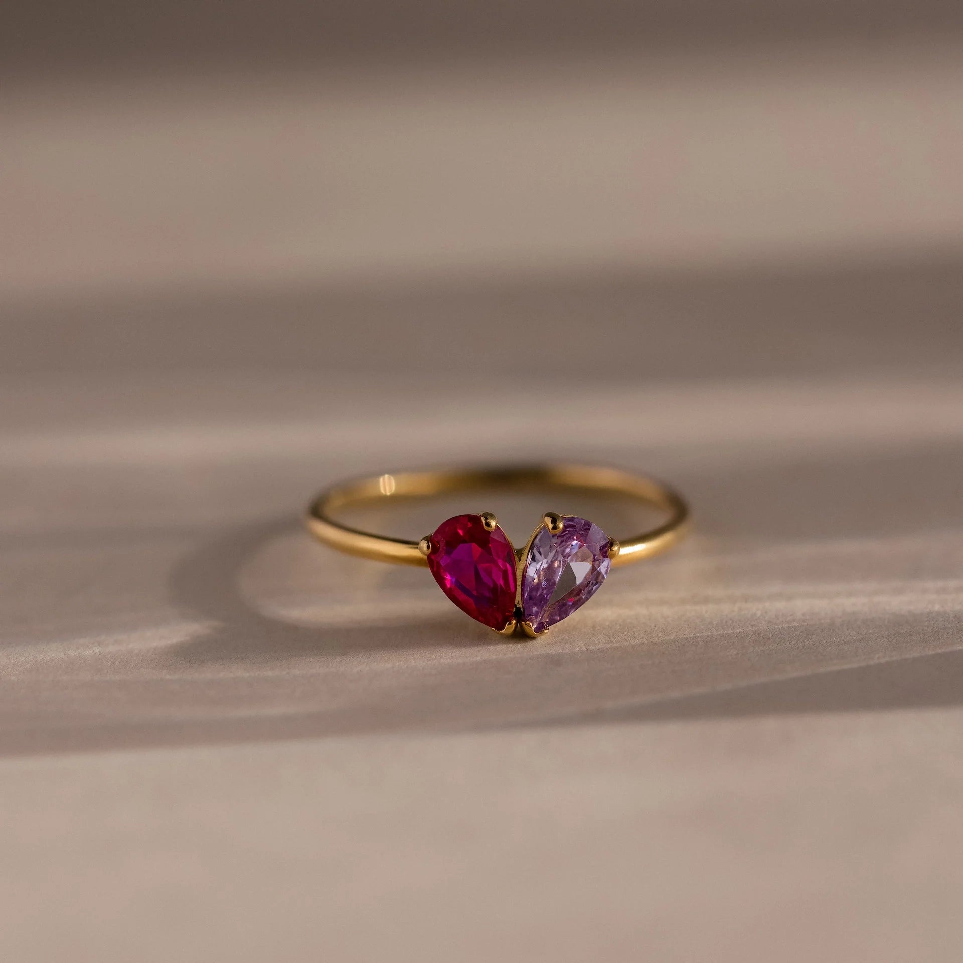 Toi et Moi Teardrop Heart Ring Silver 18K Gold Plated